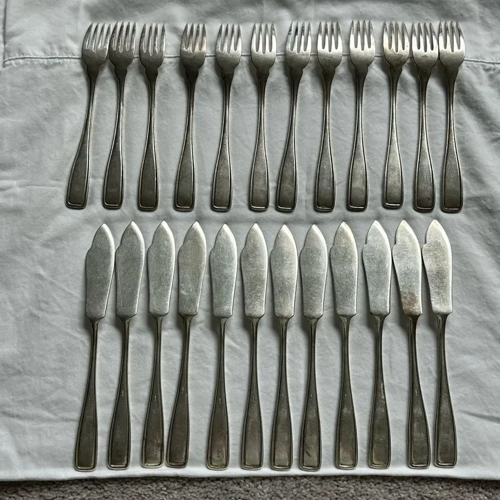 AWS Wellner 24 Piece Fish Knife & Fork Set  Silver Plated Vintage Circa 1930's